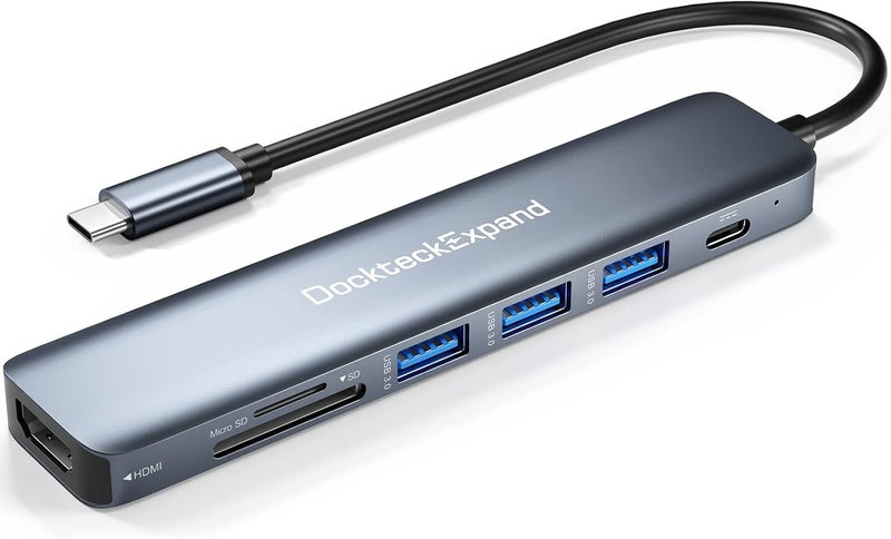 DockteckExpand USB C Hub, 7 in 1 USB-C Multiport Adapter with 4K HDMI, 100W Power Delivery, 3 USB 3.0 Ports, SD/TF Card Reader, for MacBook Pro/Air, iMac, iPad Pro, Surface Pro 7/8, XPS, HP and More - Image 1